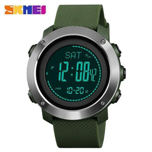 SKMEI Altimeter Barometer Thermometer Altitude Men Digital Watches Sports Clock Climbing Hiking Wristwatch Montre Homme 1418 - Steel Dial Green | TrekBite