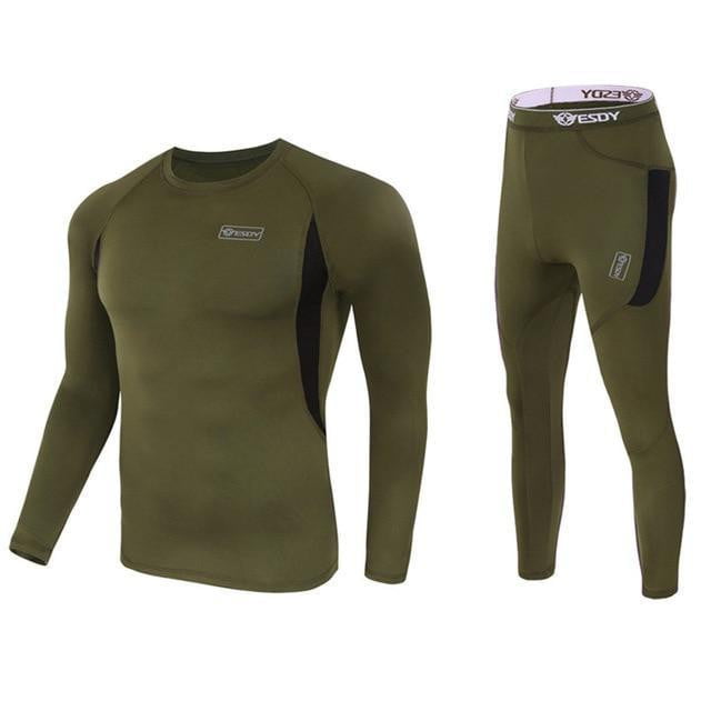 Men's Winter Warm Thermal Underwear Sets Fleece [Quick Drying] Shirt For Outdoor - Army Green / S | TrekBite